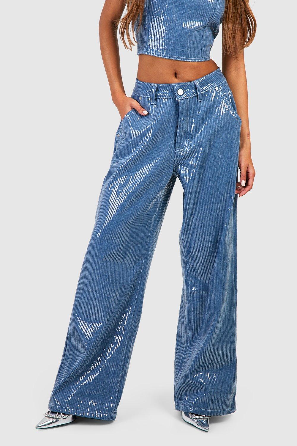 Jeans dritti con paillettes